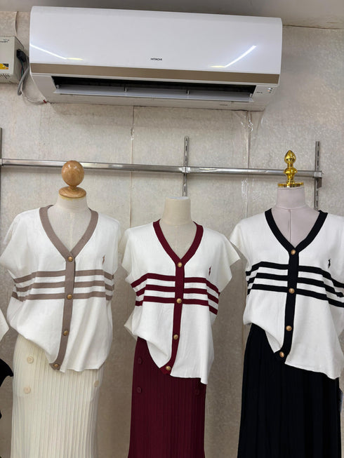 Stripes Sleeveless Cardigan
